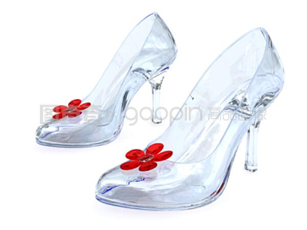 高跟鞋与红色花朵的水晶鞋 优雅鞋类配件的魅力